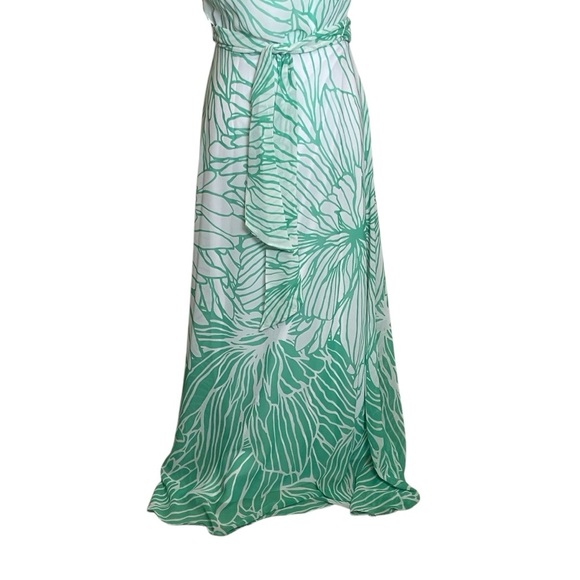 R&K Green White Floral Maxi Dress Size 4 Tropical Flowy Vacation Easter Party - Picture 3 of 14